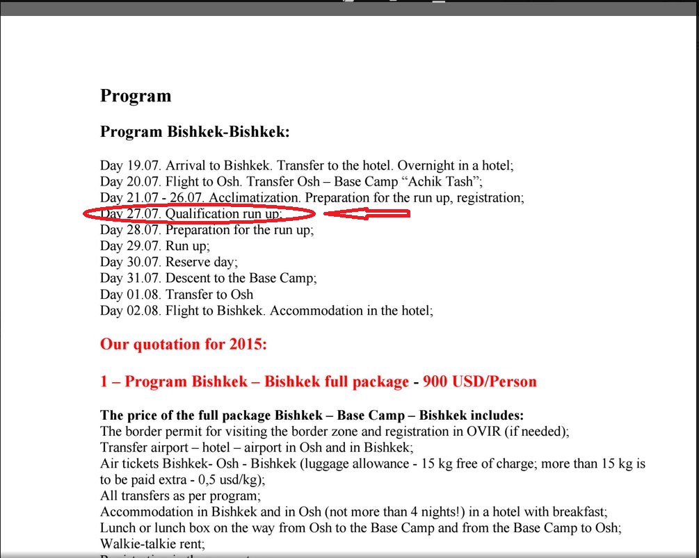 Programa previsto para la carrera del Lenin 2015.